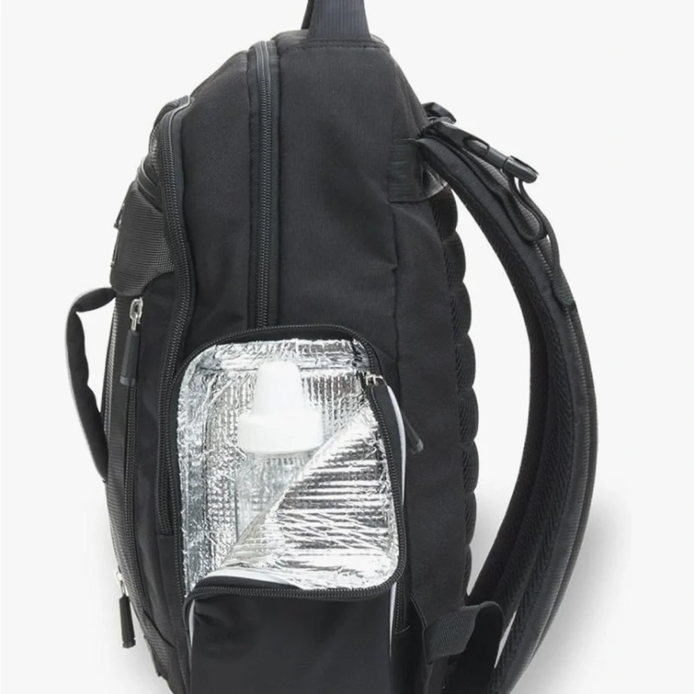 NWT Diaper Eddie Bauer Black and Gray Sport Backpack w/Wipe Disposable Pocket